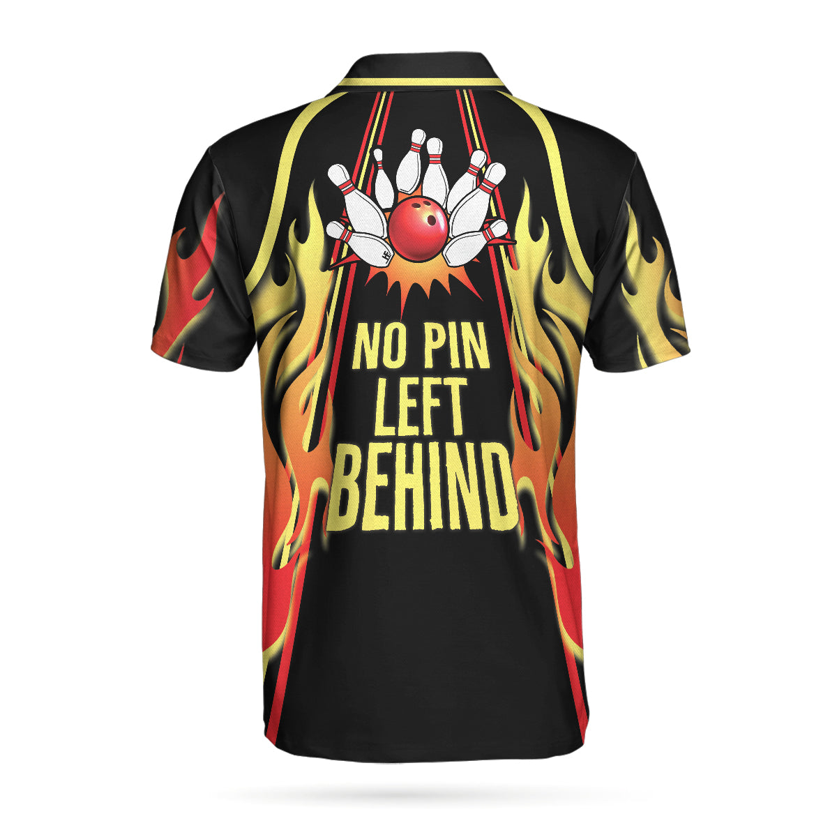 No Pin Left Behind Bowling Polo Shirt, Black Shirt With Flames, Polo Style Bowling Shirt For Men Lasfour SO0903