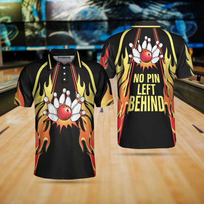 No Pin Left Behind Bowling Polo Shirt, Black Shirt With Flames, Polo Style Bowling Shirt For Men Lasfour SO0903