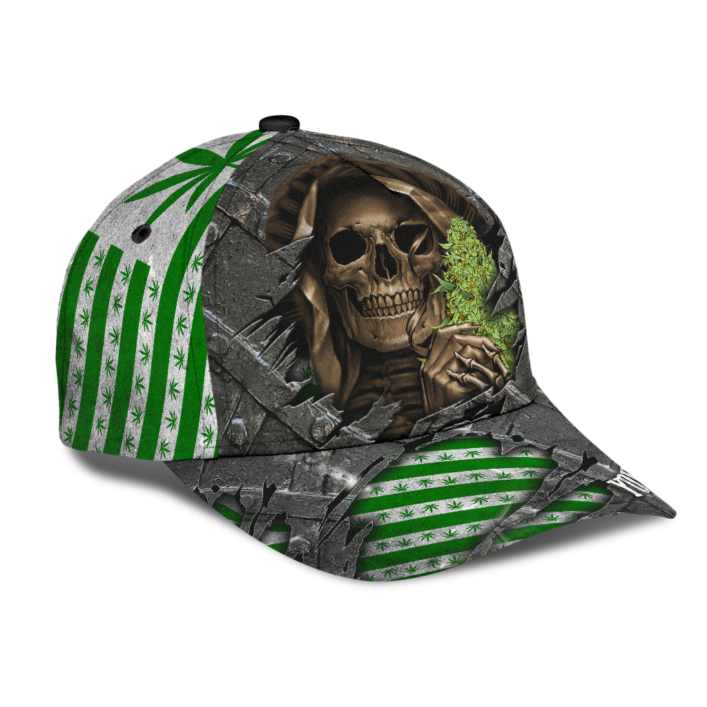 Custom Name Skull Weed Classic Cap, Baseball Skull Cap Hat For Summer Travel CO0671