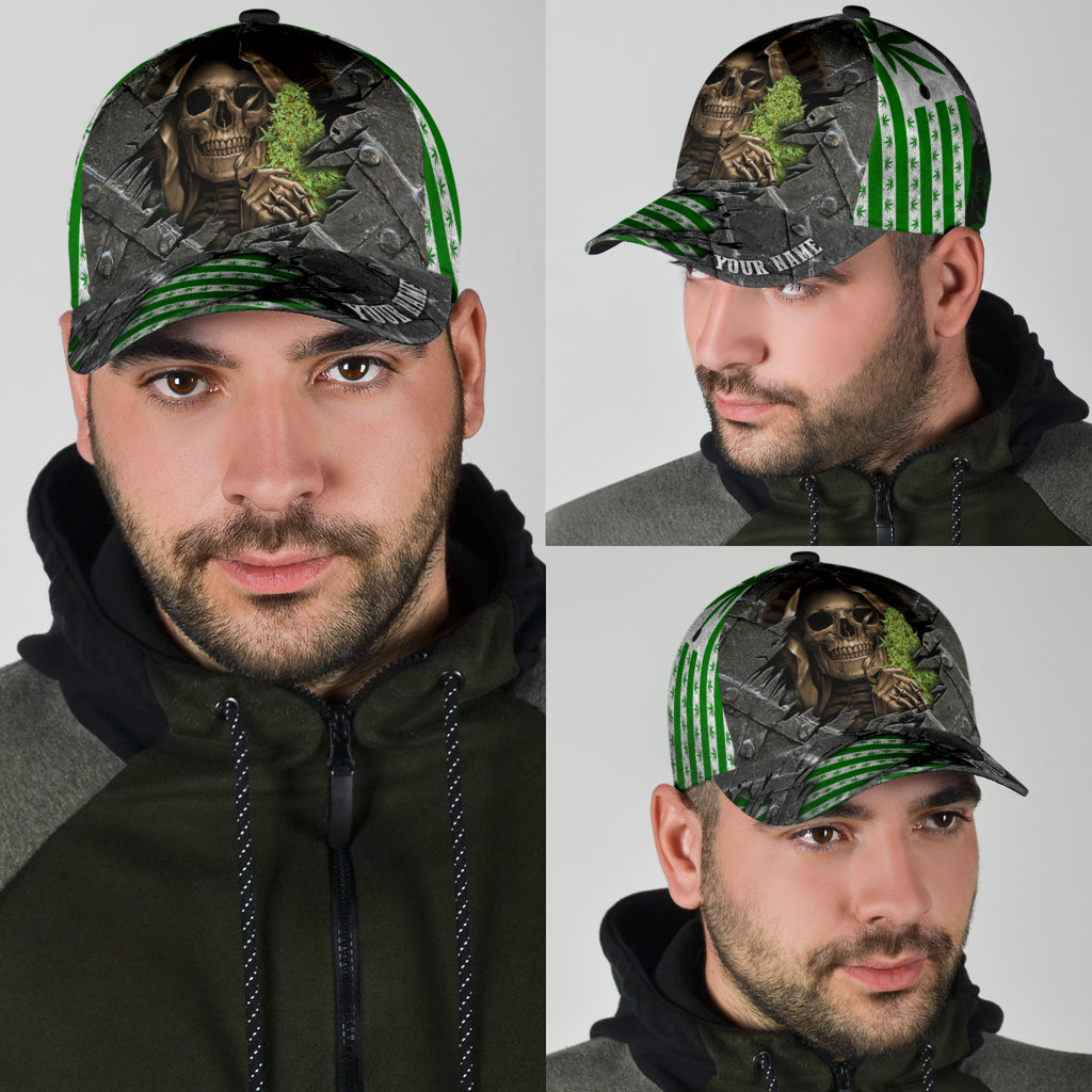 Custom Name Skull Weed Classic Cap, Baseball Skull Cap Hat For Summer Travel CO0671