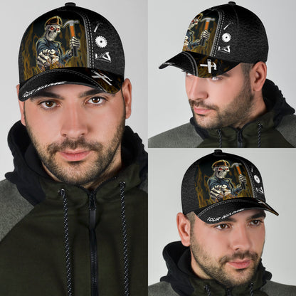 Personalized Name American Carpenter Classic Cap Skull, Baseball Skull Hat CO0673