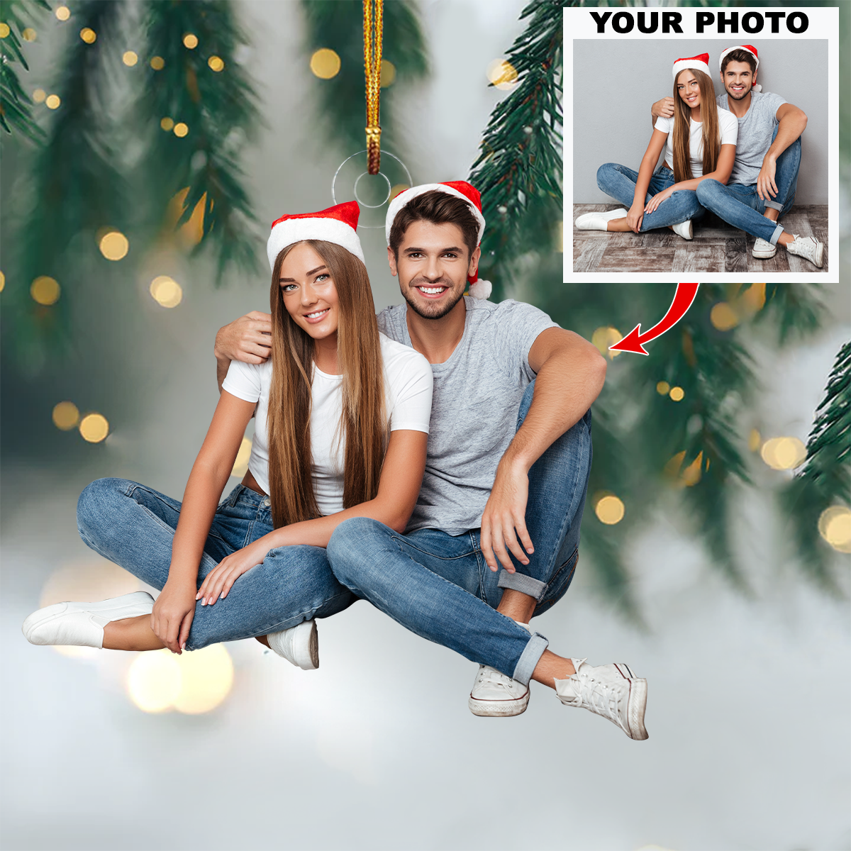 Personalized Couple Upload Photo Christmas Ornament, Gift for Couple, Husband, Wife OO1608