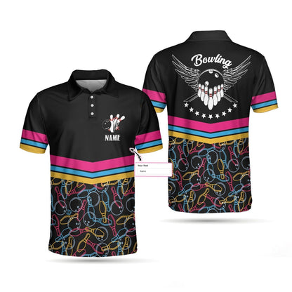 Personalized Bowling Custom Polo Shirt, Colorful Pins Bowling Shirt For Men, Gift For Bowling Lovers Lasfour SO0579
