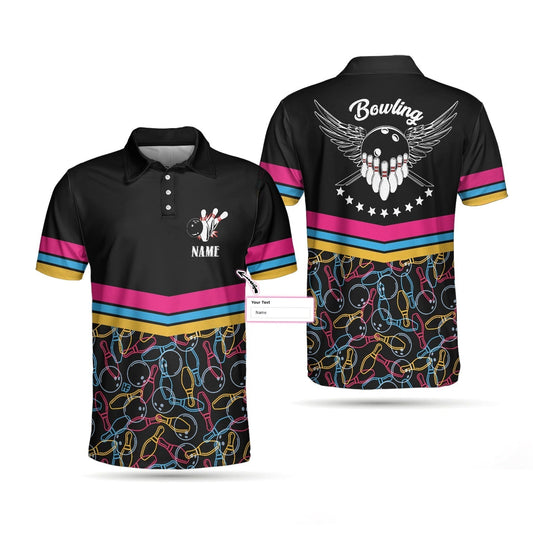 Personalized Bowling Custom Polo Shirt, Colorful Pins Bowling Shirt For Men, Gift For Bowling Lovers Lasfour SO0579