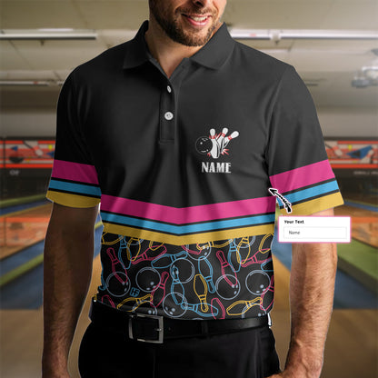 Personalized Bowling Custom Polo Shirt, Colorful Pins Bowling Shirt For Men, Gift For Bowling Lovers Lasfour SO0579