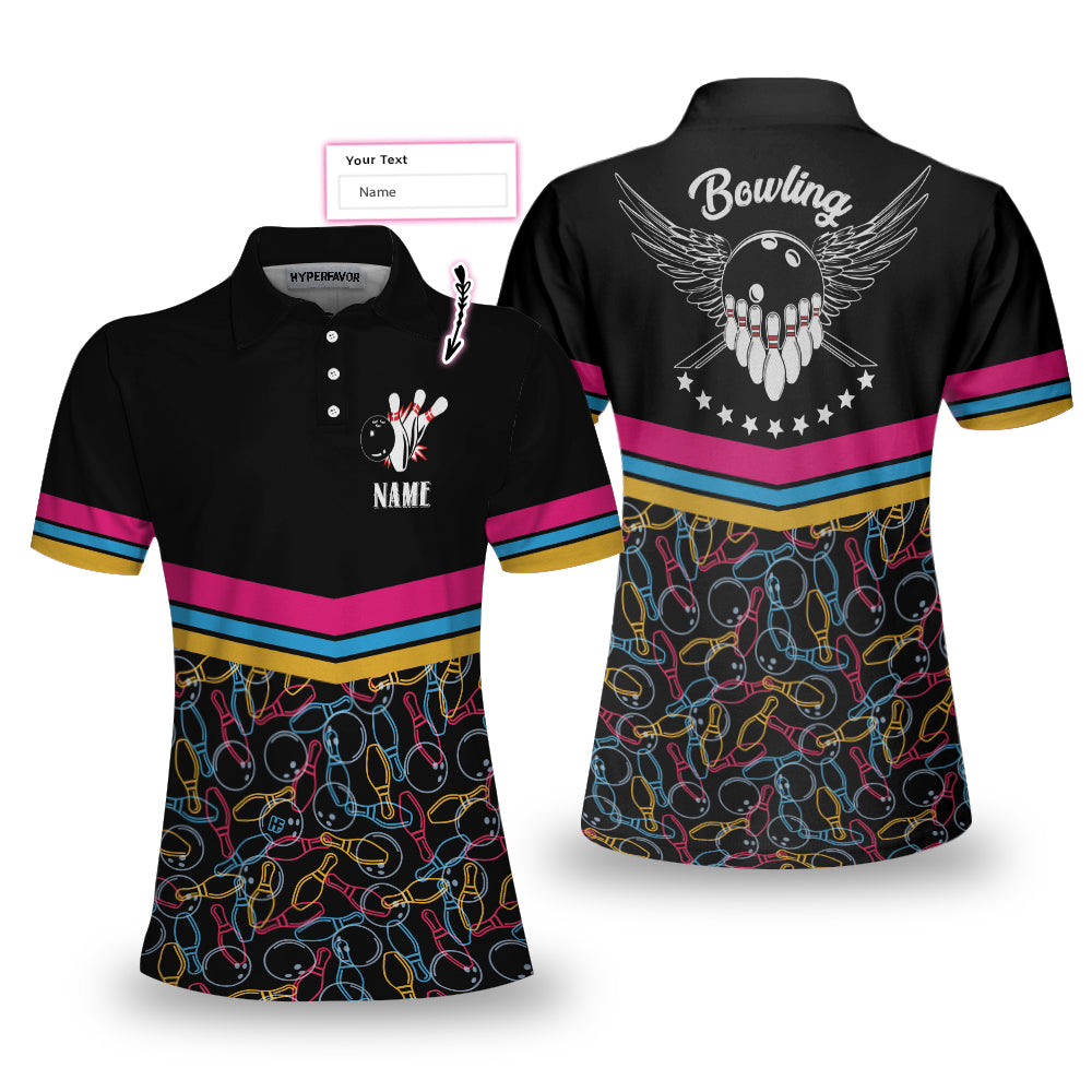 Personalized Bowling Girls Custom Short Sleeve Women Polo Shirt, Best Women Bowling Polo Shirt, Personalized Gift For Female Bowlers Lasfour SO1064