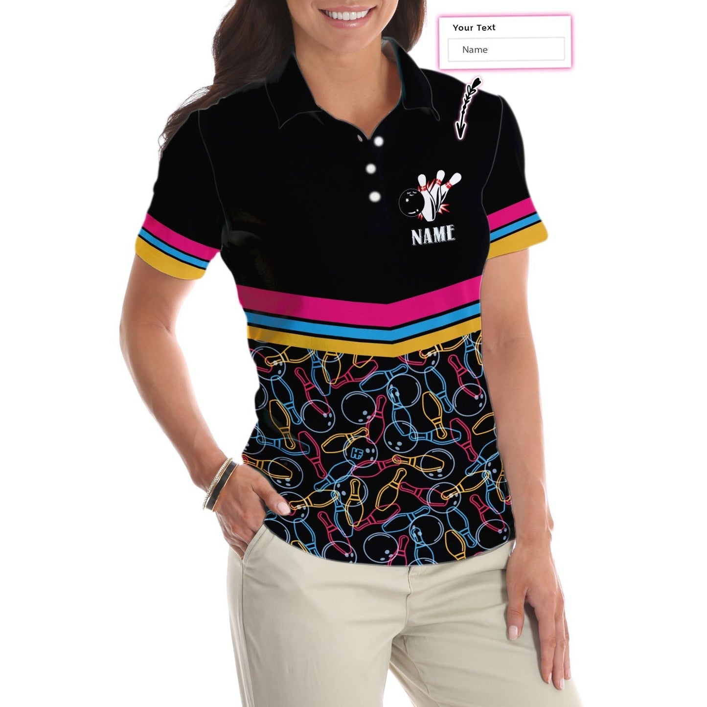 Personalized Bowling Girls Custom Short Sleeve Women Polo Shirt, Best Women Bowling Polo Shirt, Personalized Gift For Female Bowlers Lasfour SO1064