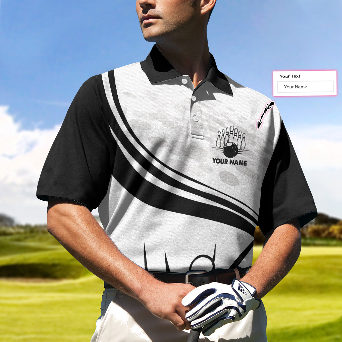 Personalized Bowling In Black Custom Polo Shirt, Black And White Custom Bowling Shirt For Bowling Players Lasfour SO1063