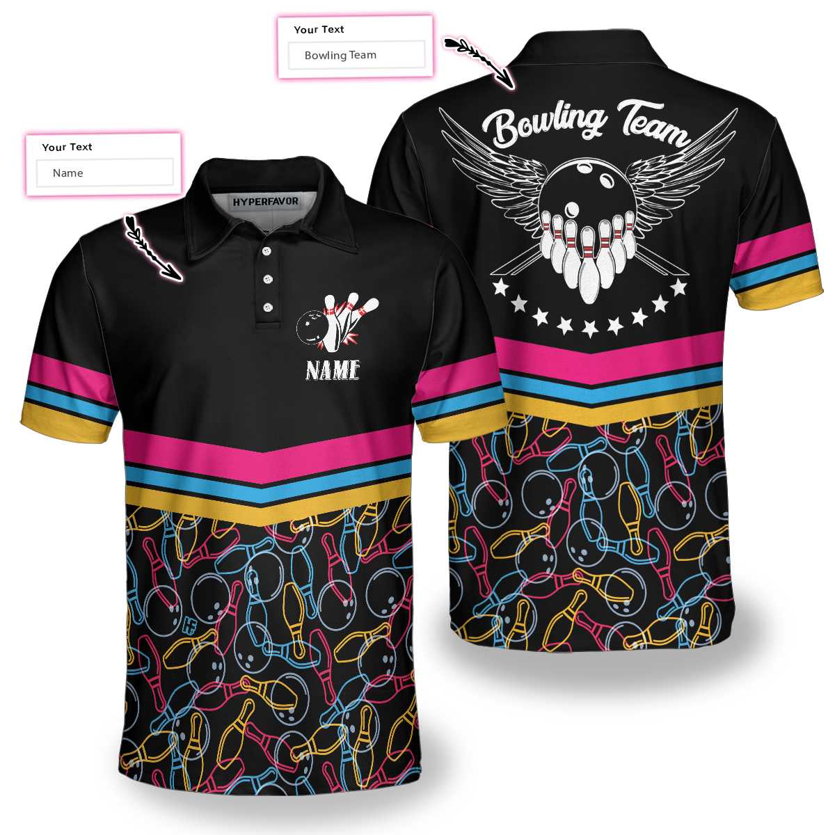 Personalized Bowling Team Custom Polo Shirt, Customized Bowling Shirt For Bowlers, Colorful Bowling Shirt Lasfour SO0765