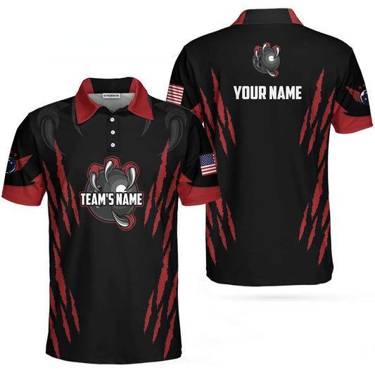 Personalized Bowling Team Monster Custom Polo Shirt, Black And Red Custom Bowling Polo, Customized Bowling Gift Lasfour SO0560