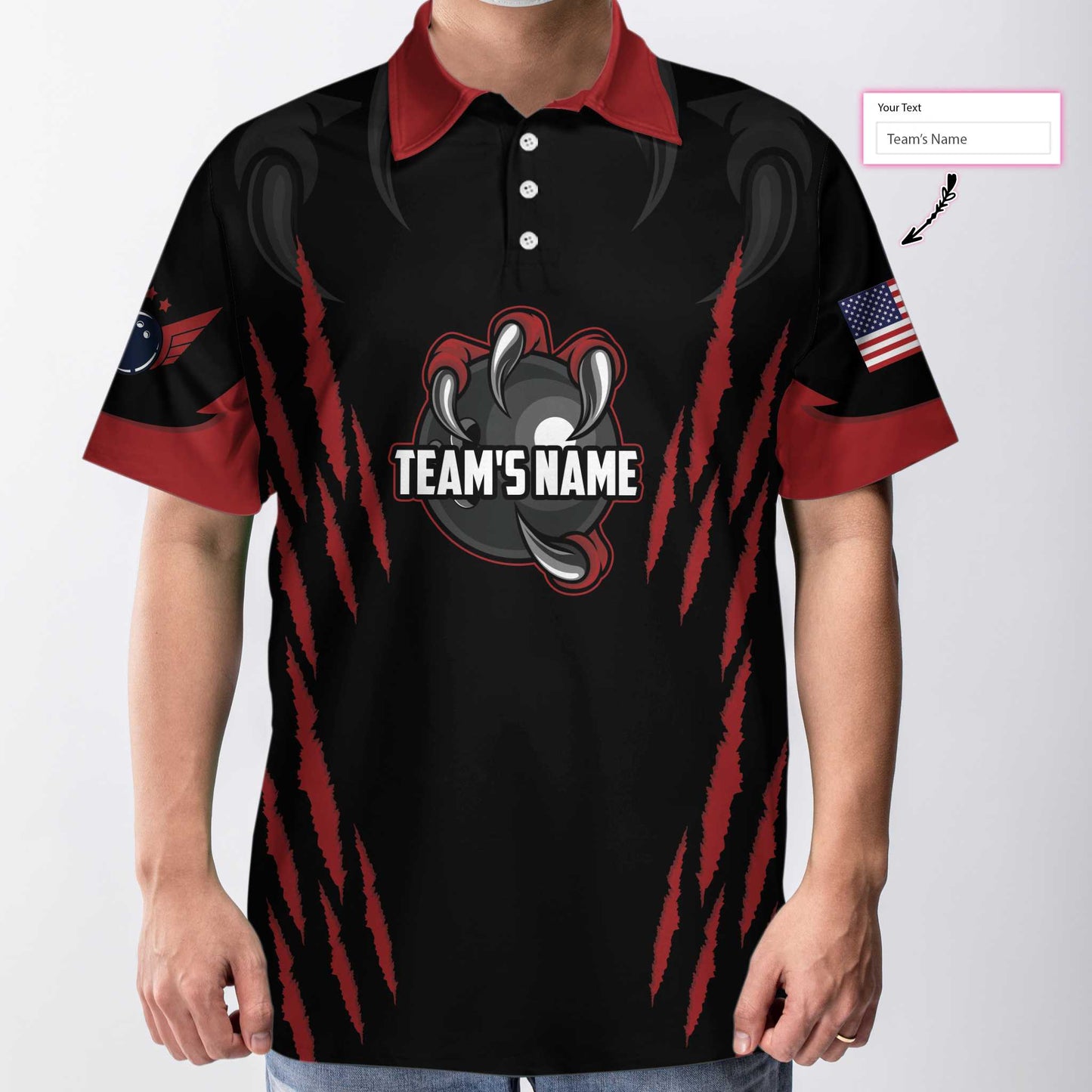 Personalized Bowling Team Monster Custom Polo Shirt, Black And Red Custom Bowling Polo, Customized Bowling Gift Lasfour SO0560