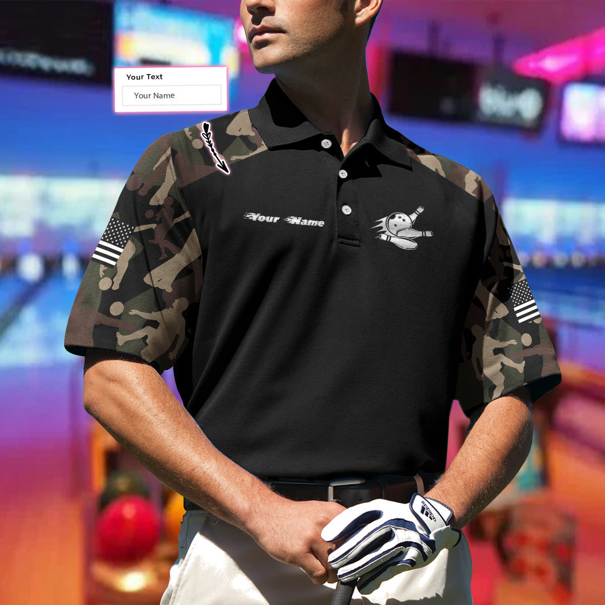Personalized Name Bowling Camouflage Polo Shirt, Customized Camouflage Bowling Polo Shirt For Bowlers Lasfour SO0689