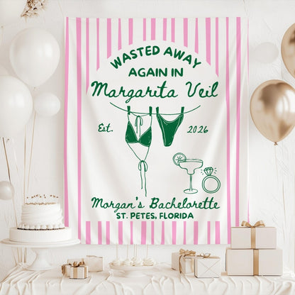 Wasted Away Again In Margarita Veil Personalized Cocktail Bachelorette Party Banner, Custom Bachelorette Banner WD0531