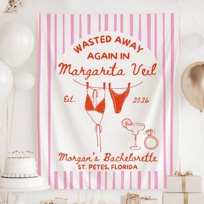 Wasted Away Again In Margarita Veil Personalized Cocktail Bachelorette Party Banner, Custom Bachelorette Banner WD0531
