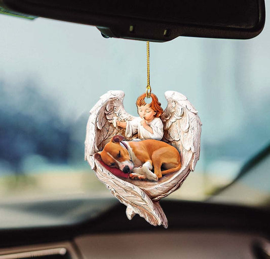 Sleeping Pitbull Protected By Angel Car Hanging Ornament OO1116