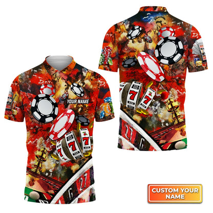 Gambling Casino Gambling Style Personalized Name 3D Polo Shirt Gift For Poker Players SO1357