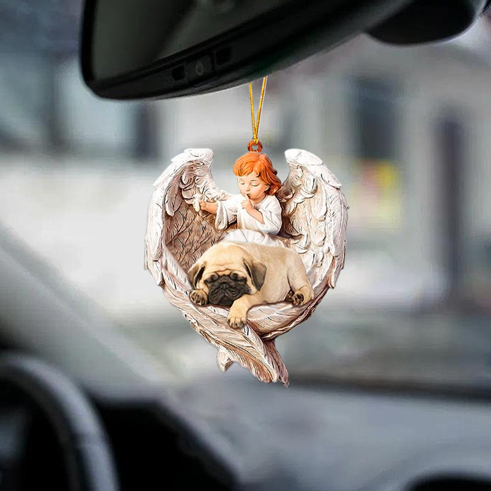 Cute Pug Sleeping Protected By Angel Auto Car Hanging Ornament OO1073