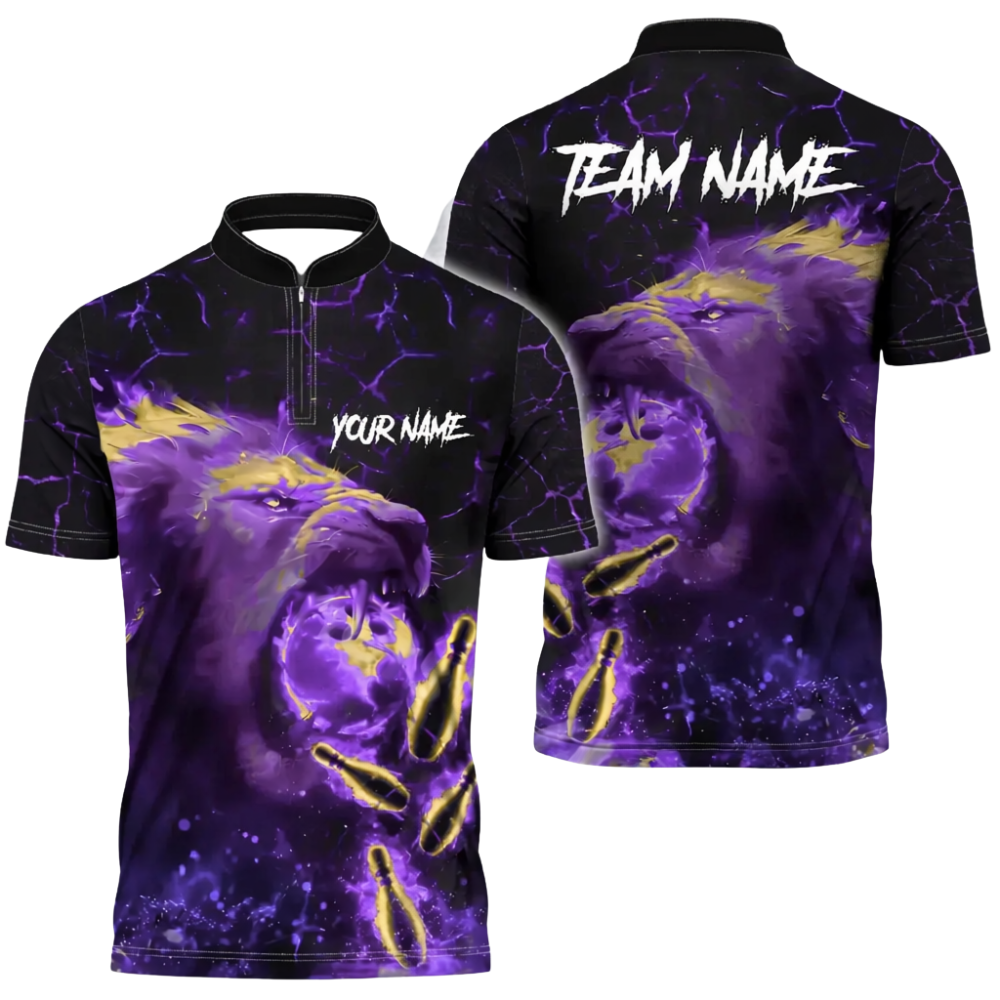 Custom Lion Blue Flame Bowling Jersey Shirt For Men, Custom Lion Bowling Team Shirt BZ0731
