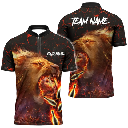 Custom Lion Blue Flame Bowling Jersey Shirt For Men, Custom Lion Bowling Team Shirt BZ0731