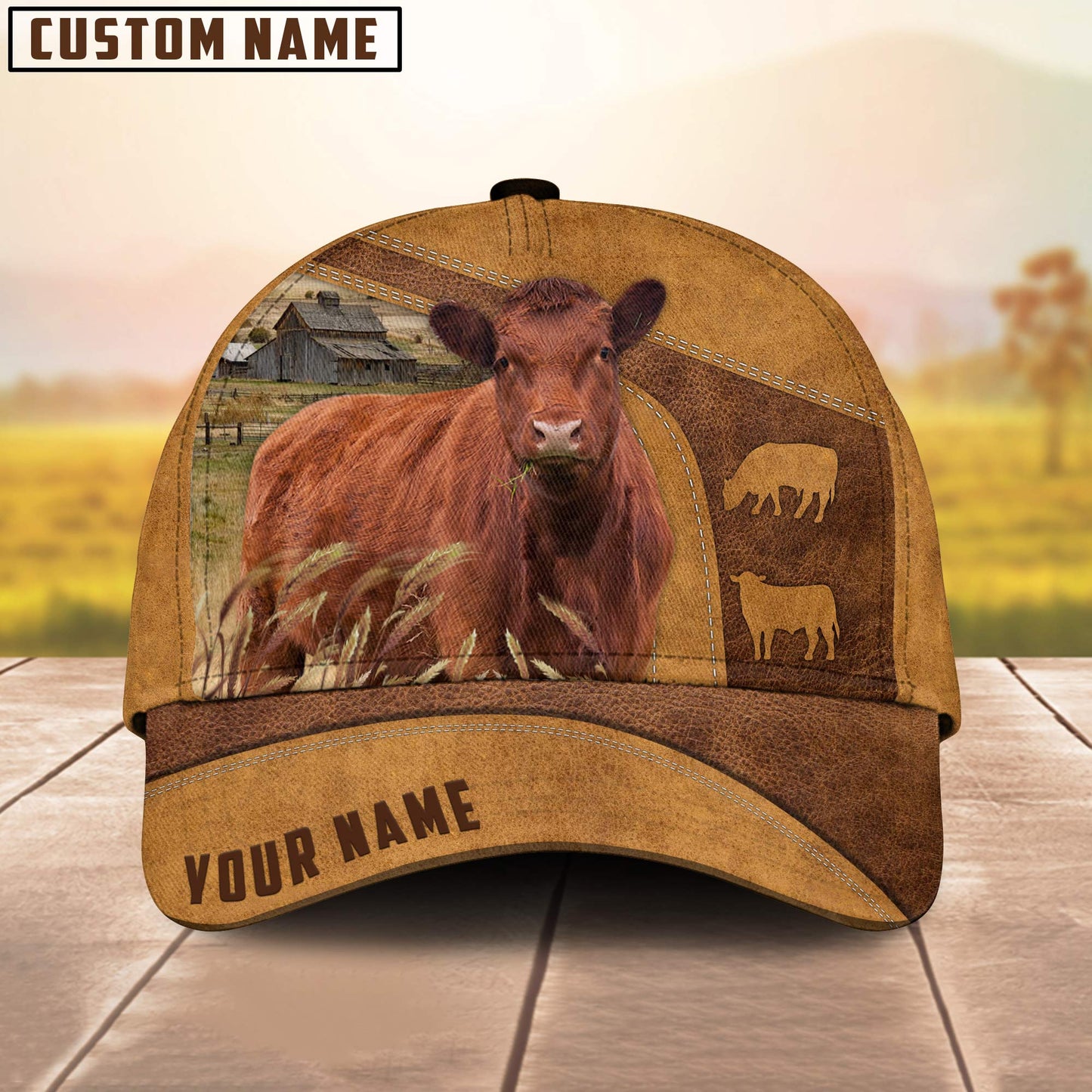 Custom Name Red Angus Cale 3D Cap 3D All Over Print Baseball Cap, Cap For Farm Lovers, Animal Cap, Leather Pattern Cap CA2984