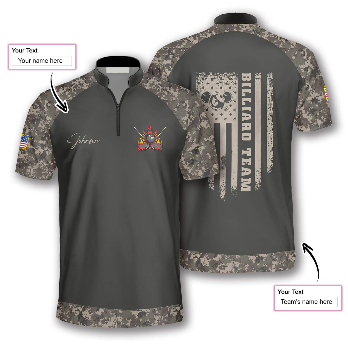 Custom Camo Billiard Jersey Shirts For Men, Custom Camo Billiards Team Shirts SO0525