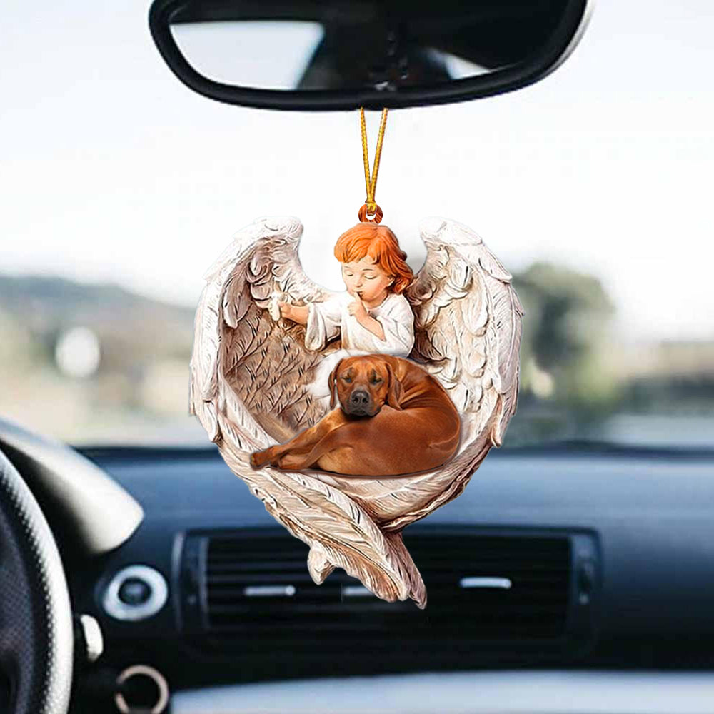 Sleeping Rhodesian Ridgeback Protected By Angel Car Hanging Ornament Pet Sleeping Ornament OO1072