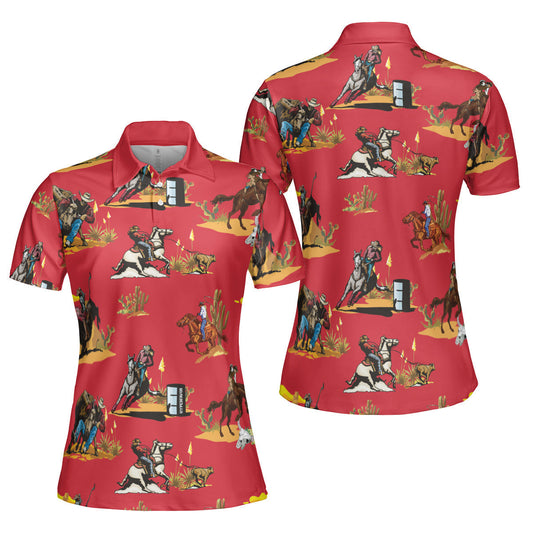 Rodeo Seamless Pattern Short Sleeve Women Polo Shirt Lasfour SO0625