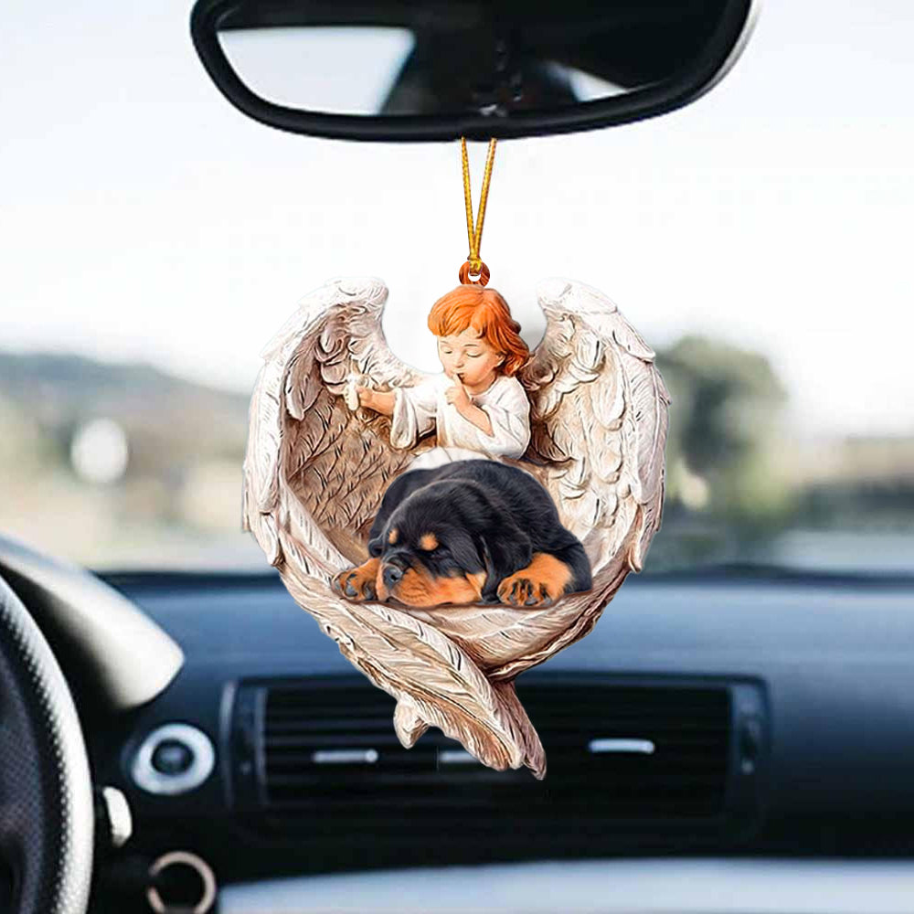 Sleeping Rottweiler Protected By Angel Car Hanging Ornament Dog Sleeping Ornament OO1071