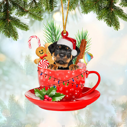 Rottweiler In Cup Merry Christmas Ornament Flat Acrylic Dog Ornament OO1864