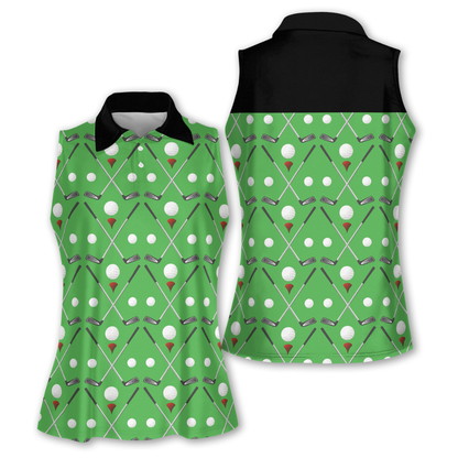 Green Golf Sleeveless Polo Shirt, Women's Sleeveless Polo Shirts Quick Dry Golf Shirt SO0674