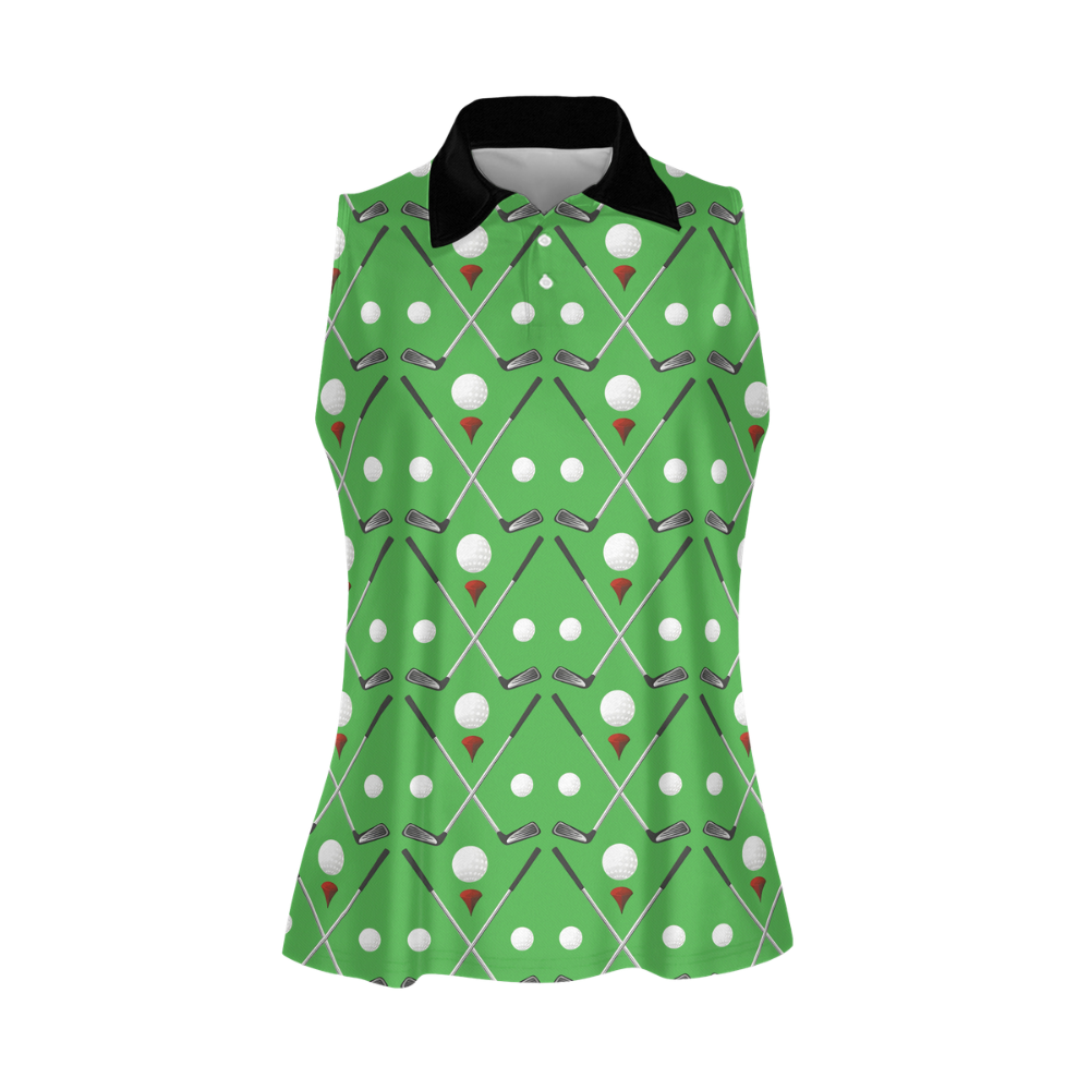 Green Golf Sleeveless Polo Shirt, Women's Sleeveless Polo Shirts Quick Dry Golf Shirt SO0674