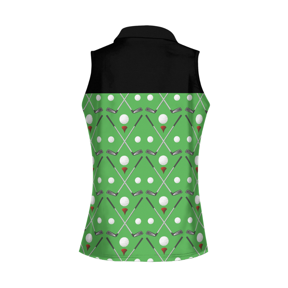 Green Golf Sleeveless Polo Shirt, Women's Sleeveless Polo Shirts Quick Dry Golf Shirt SO0674