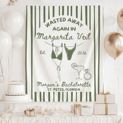 Wasted Away Again In Margarita Veil Personalized Cocktail Bachelorette Party Banner, Custom Bachelorette Banner WD0531