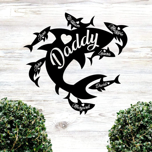 Personalized Daddy Shark Metal Art Gift For Father's Day Custom Kid Name Up To 9 Names CN2862