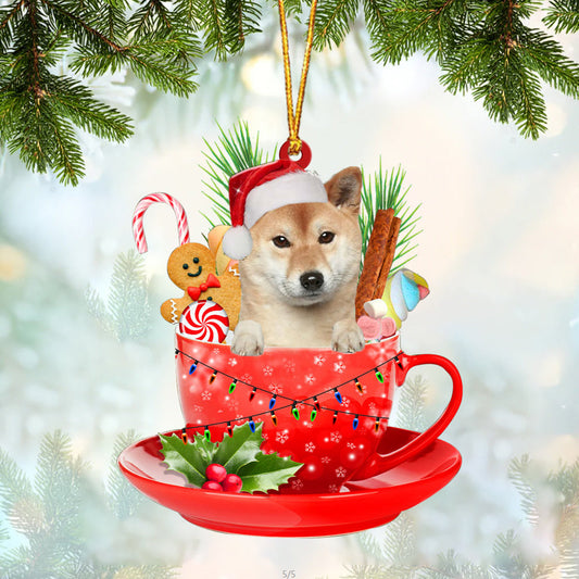 Shiba Inu 2 In Cup Merry Christmas Ornament Flat Acrylic Dog Ornament OO1892