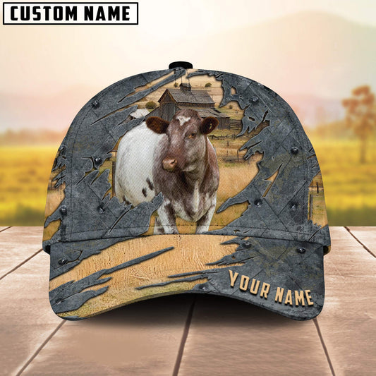 Shorthorn Customized Name 3D Cap 3D All Over Print Baseball Cap, Cap For Farm Lovers, Animal Cap, Leather Pattern Cap CA3217