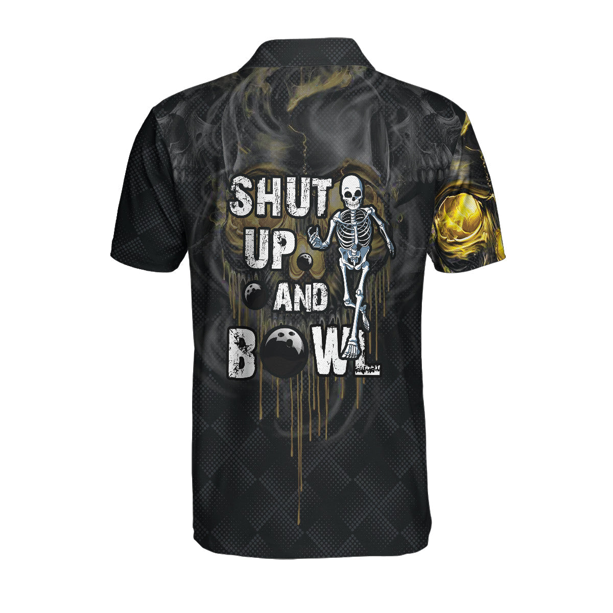 Shut Up And Bowl Golden Skull Custom Polo Shirt, Black Skull Bowling Shirt With Sayings, Personalized Bowling Gift Lasfour SO0766
