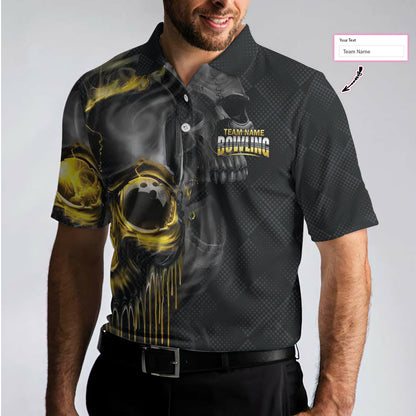 Shut Up And Bowl Golden Skull Custom Polo Shirt, Black Skull Bowling Shirt With Sayings, Personalized Bowling Gift Lasfour SO0766