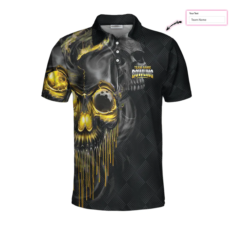 Shut Up And Bowl Golden Skull Custom Polo Shirt, Black Skull Bowling Shirt With Sayings, Personalized Bowling Gift Lasfour SO0766