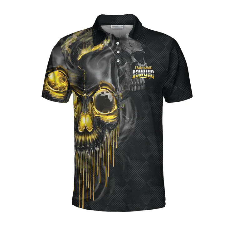 Shut Up And Bowl Golden Skull Custom Polo Shirt, Black Skull Bowling Shirt With Sayings, Personalized Bowling Gift Lasfour SO0766