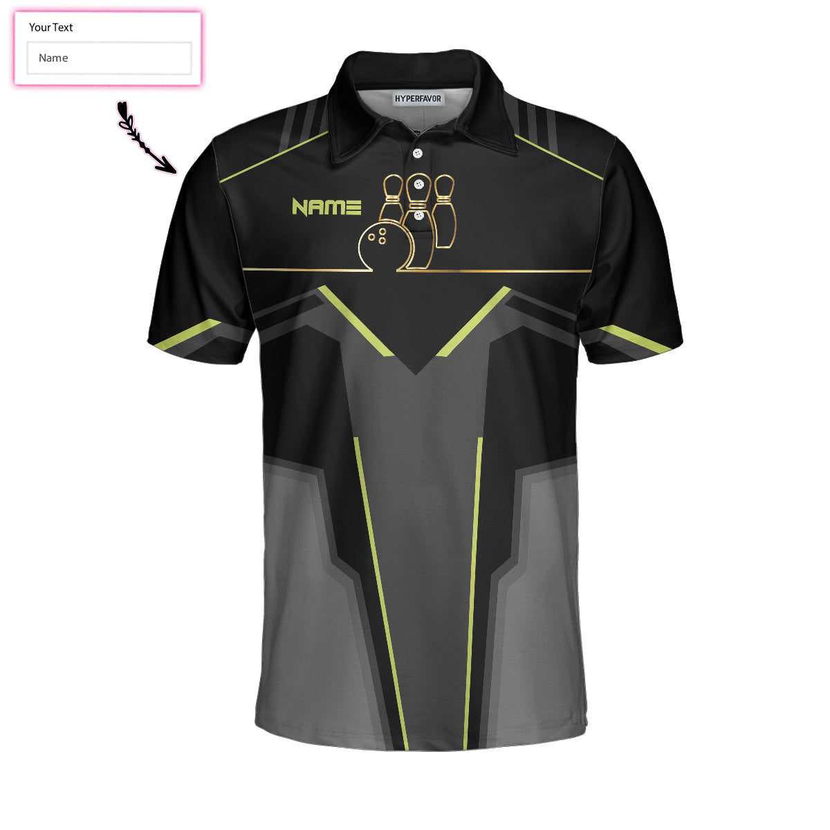 Slow Roll Black And Golden Pattern Custom Bowling Polo Shirt, Personalized Bowling Shirt For Men, Best Gift For Bowler Lasfour SO0717