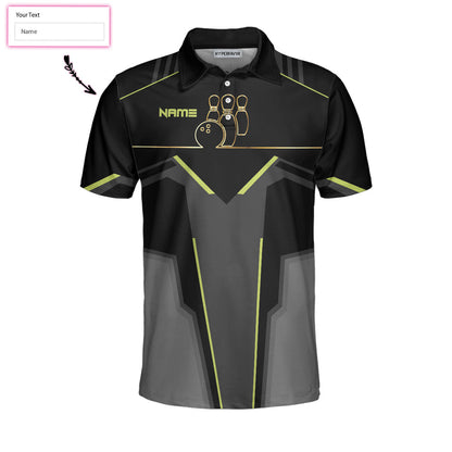 Slow Roll Black And Golden Pattern Custom Bowling Polo Shirt, Personalized Bowling Shirt For Men, Best Gift For Bowler Lasfour SO0717