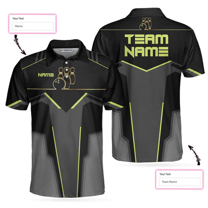 Slow Roll Black And Golden Pattern Custom Bowling Polo Shirt, Personalized Bowling Shirt For Men, Best Gift For Bowler Lasfour SO0717