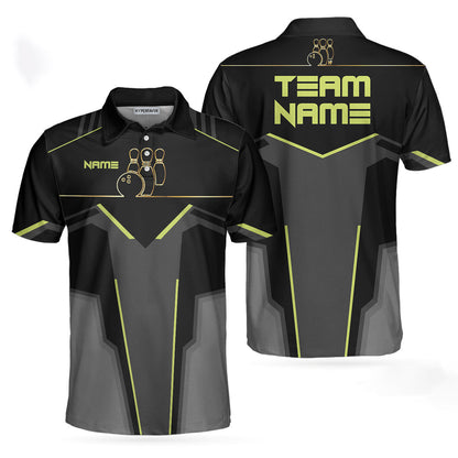 Slow Roll Black And Golden Pattern Custom Bowling Polo Shirt, Personalized Bowling Shirt For Men, Best Gift For Bowler Lasfour SO0717