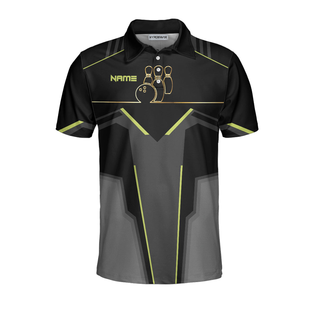 Slow Roll Black And Golden Pattern Custom Bowling Polo Shirt, Personalized Bowling Shirt For Men, Best Gift For Bowler Lasfour SO0717