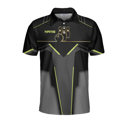 Slow Roll Black And Golden Pattern Custom Bowling Polo Shirt, Personalized Bowling Shirt For Men, Best Gift For Bowler Lasfour SO0717