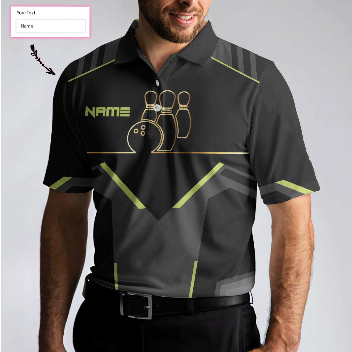 Slow Roll Black And Golden Pattern Custom Bowling Polo Shirt, Personalized Bowling Shirt For Men, Best Gift For Bowler Lasfour SO0717