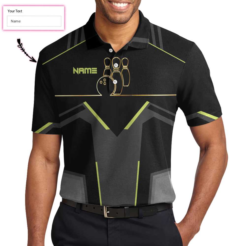 Slow Roll Black And Golden Pattern Custom Bowling Polo Shirt, Personalized Bowling Shirt For Men, Best Gift For Bowler Lasfour SO0717