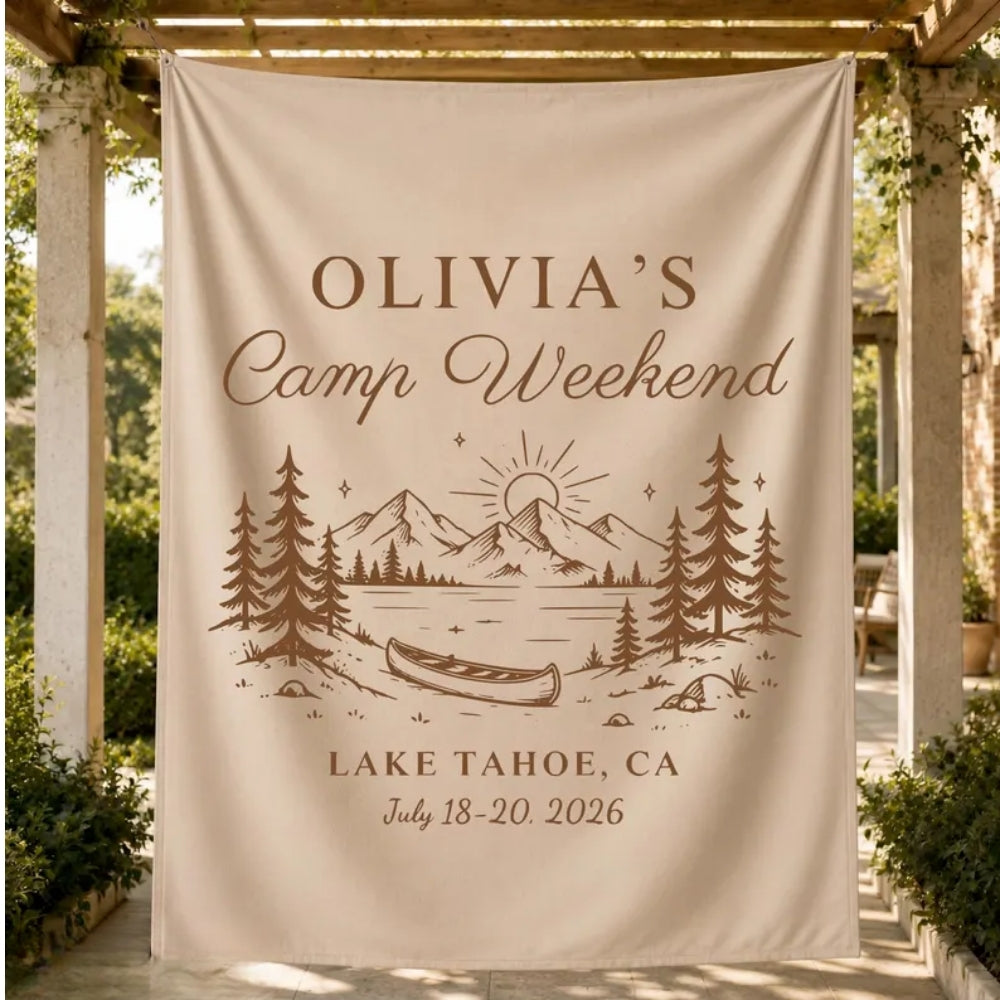 Camp Weekend Custom Lake Trip Bachelorette Banner, Personalized Lake Bachelorette Party Banner WD0528