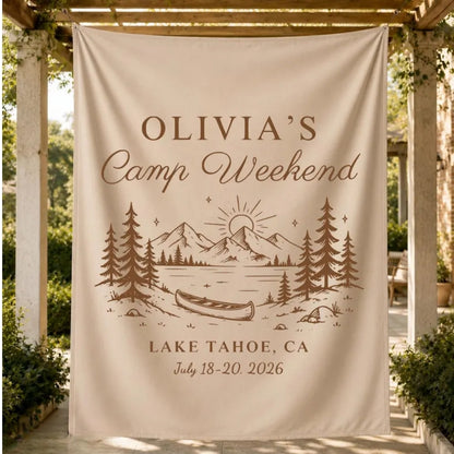 Camp Weekend Custom Lake Trip Bachelorette Banner, Personalized Lake Bachelorette Party Banner WD0528